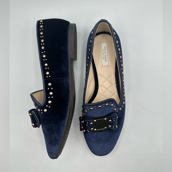 Cole Haan Tali Bow Stud Loafer in Blue Velvet - Picture 1 of 6
